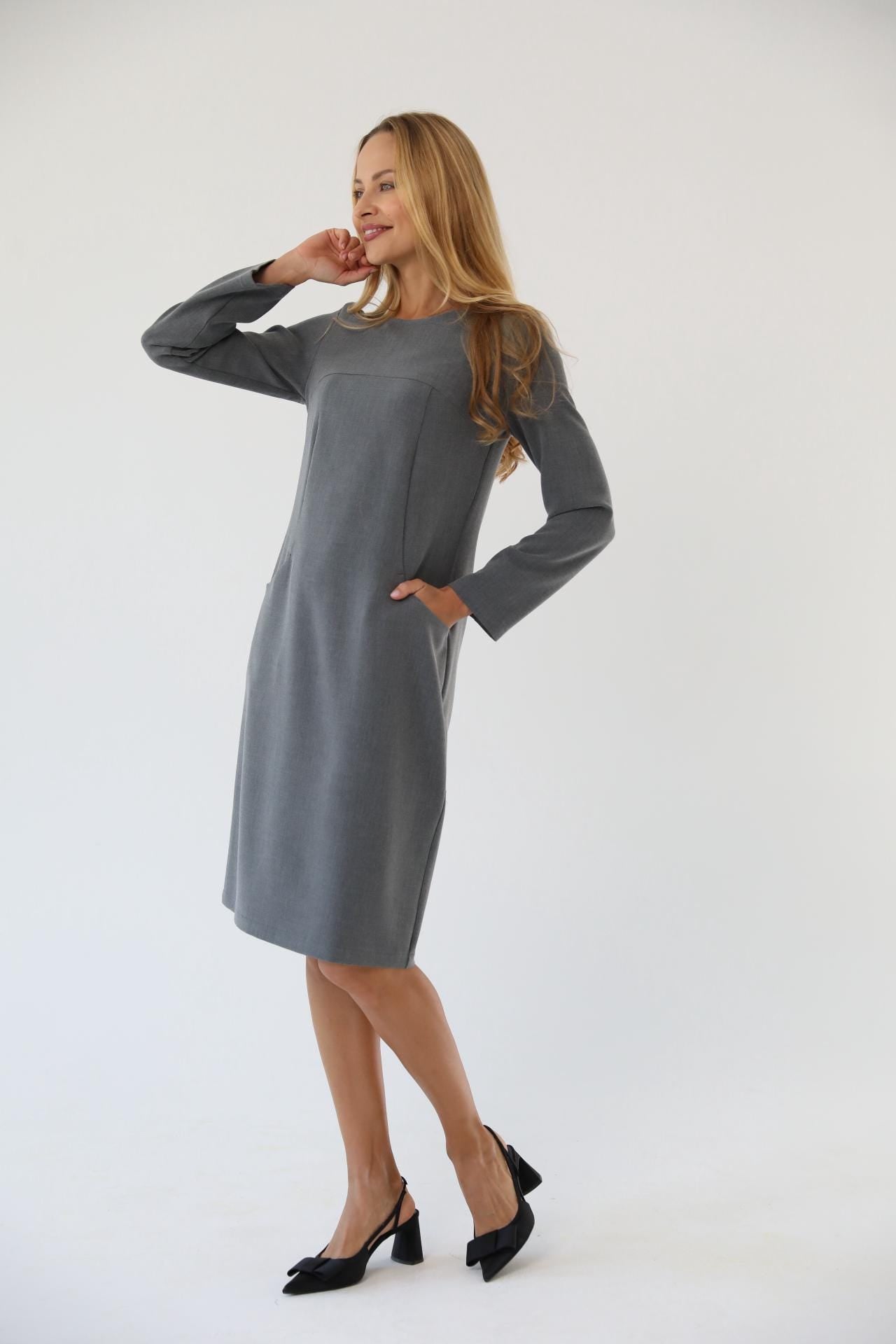 Linen Long-Sleeve Midi Dress