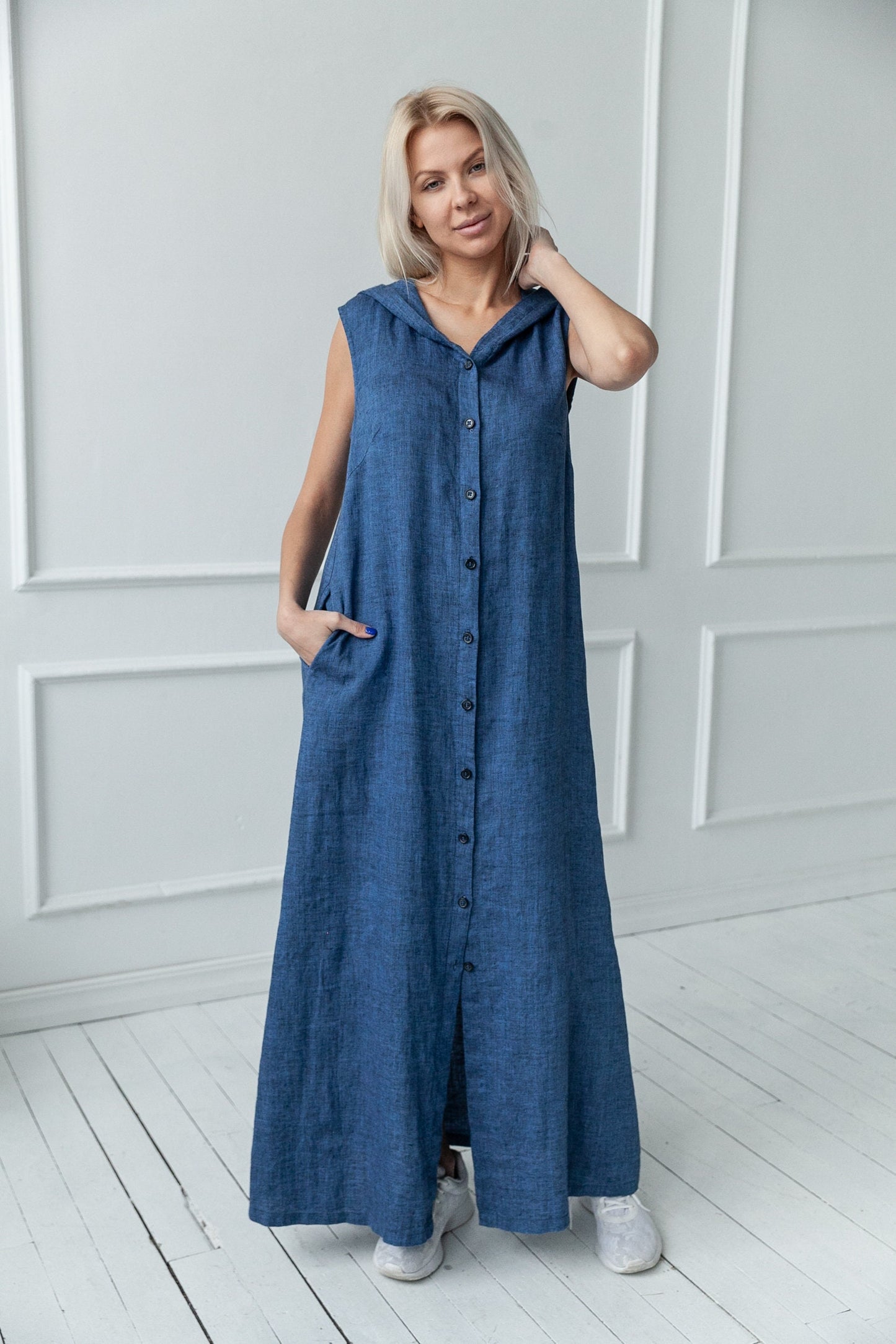 Long Hooded Linen Coat Dress