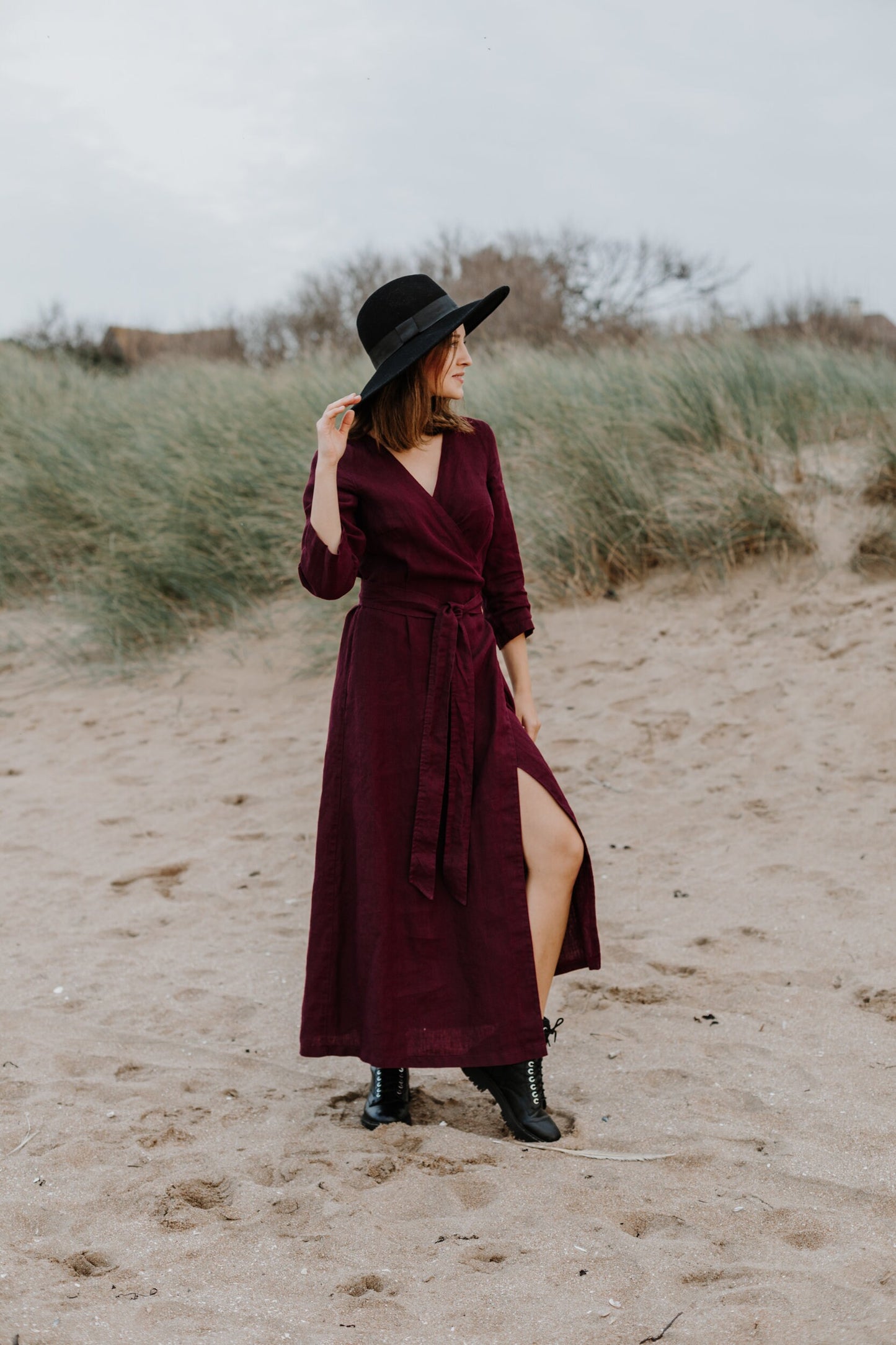 Long Wrap Linen Dress