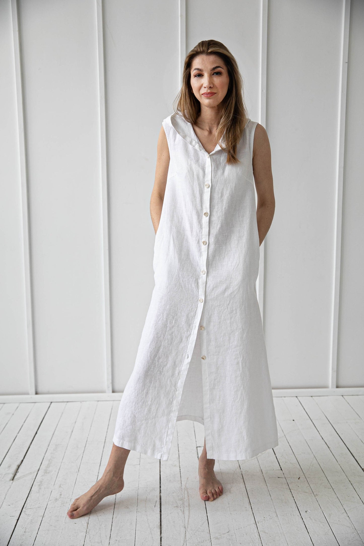 Long Hooded Linen Coat Dress