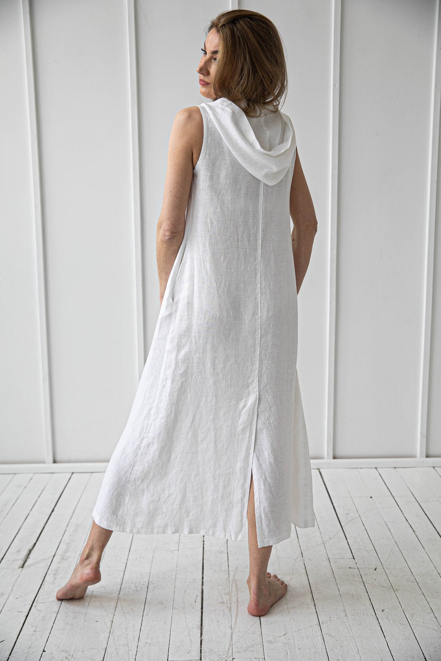 Long Hooded Linen Coat Dress