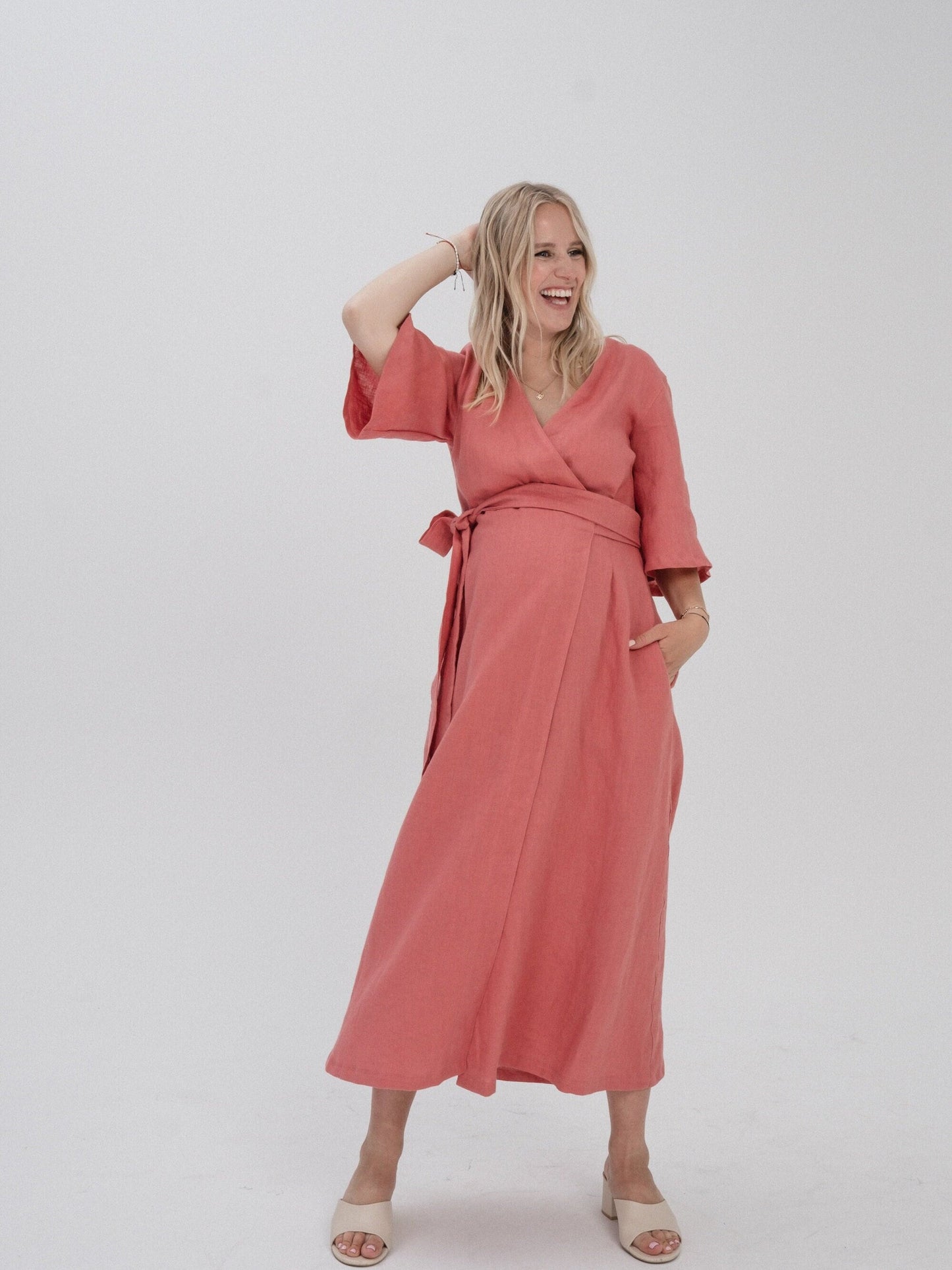 Maternity Linen Wrap Dress