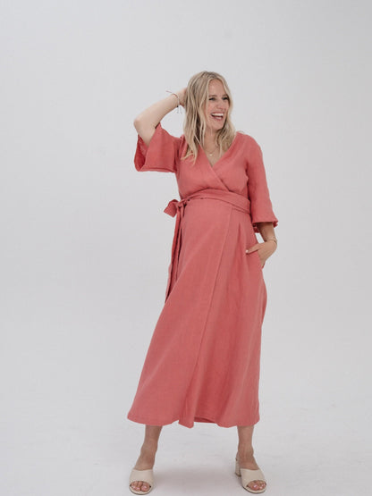 Maternity Linen Wrap Dress