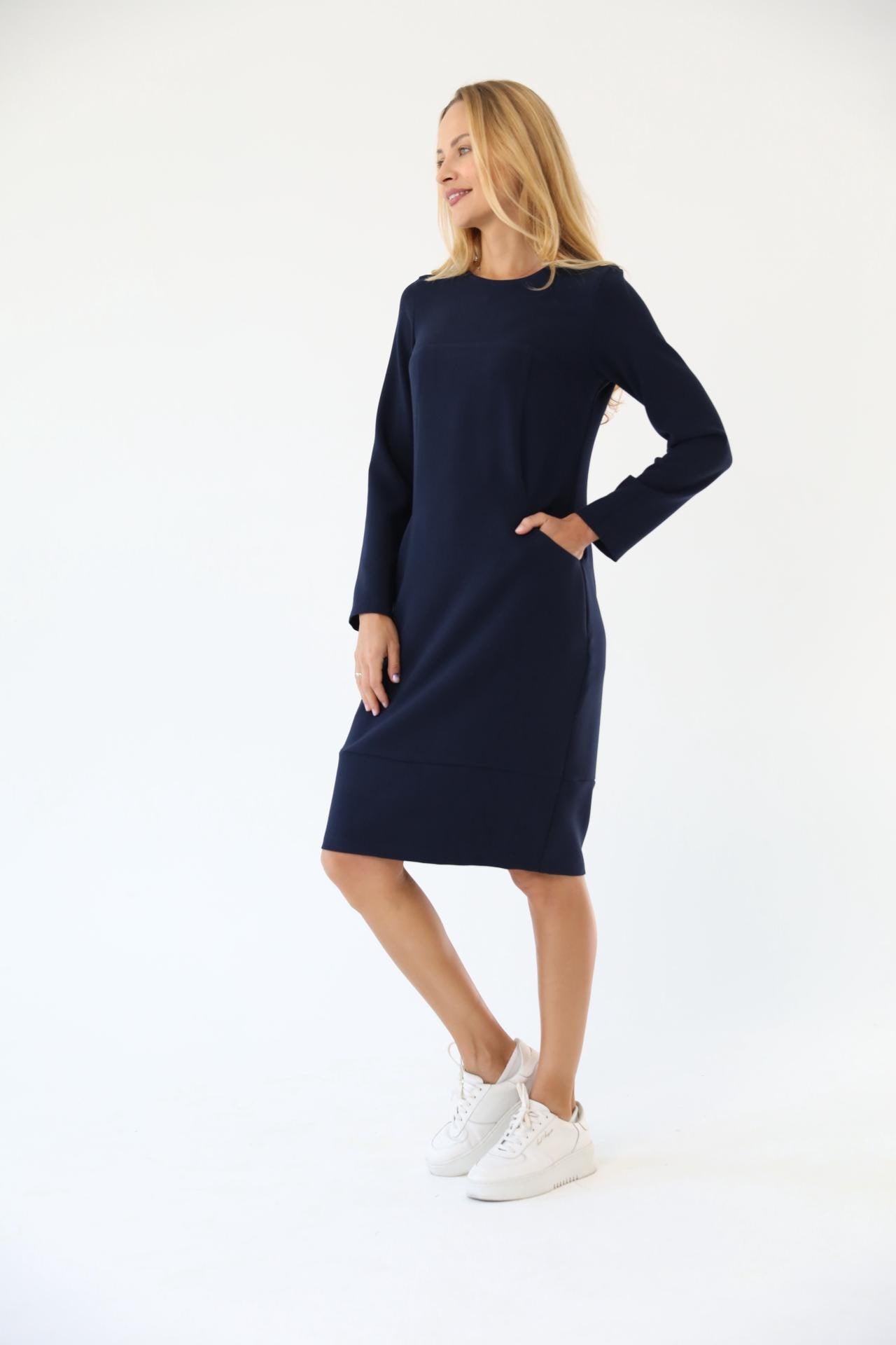 Long-Sleeve Linen Midi Dress