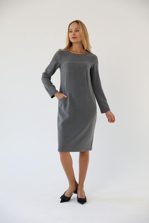 Linen Long-Sleeve Midi Dress