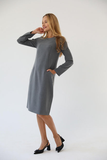 Linen Long-Sleeve Midi Dress