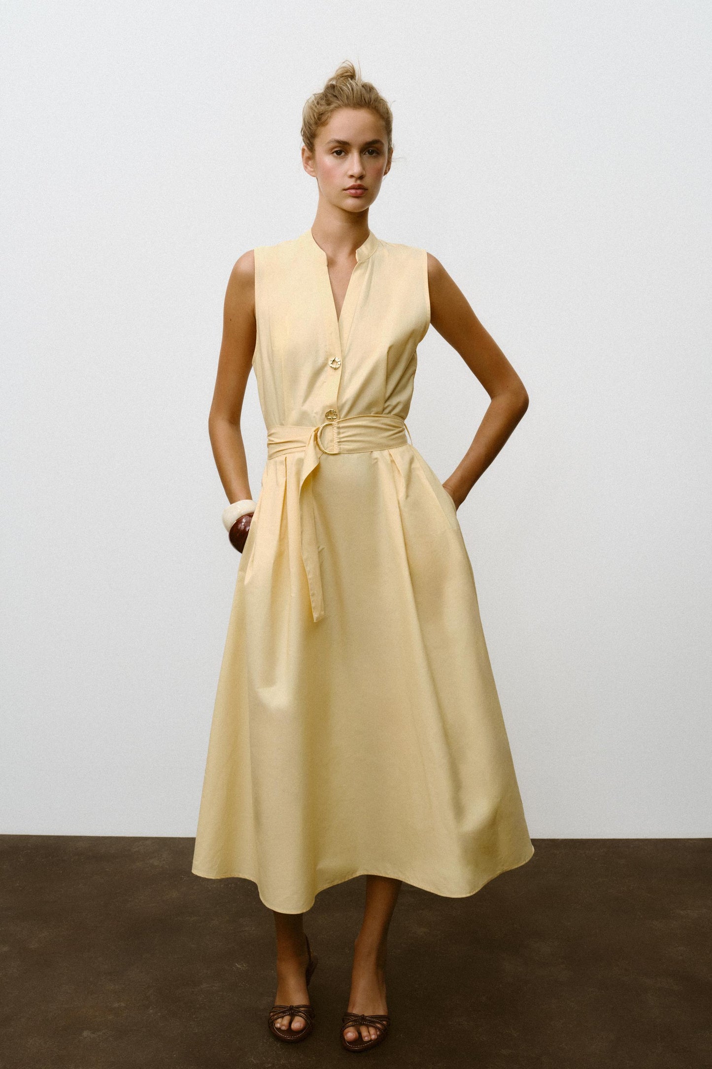 POPLIN MIDI DRESS WITH BELT