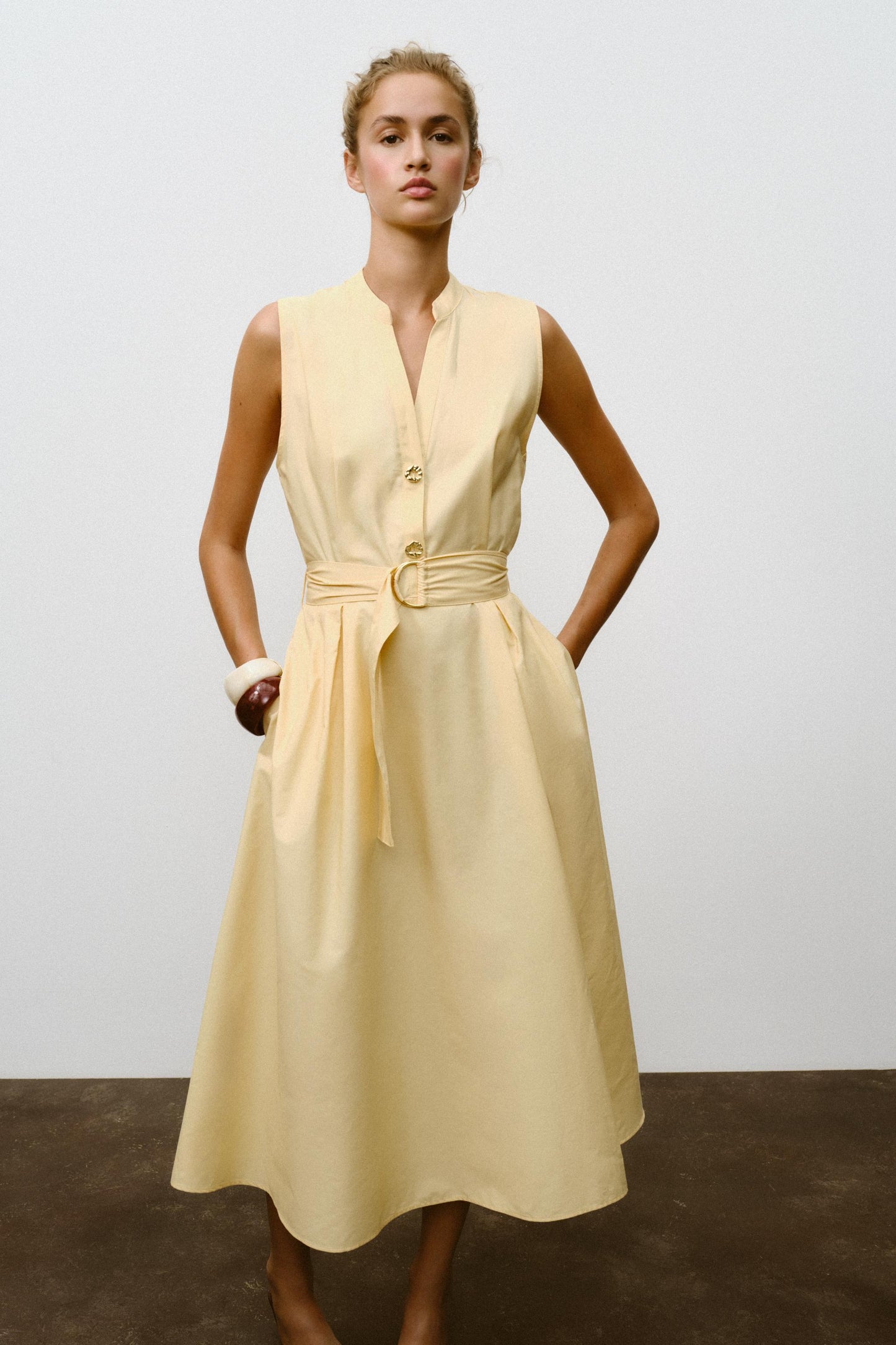 POPLIN MIDI DRESS WITH BELT