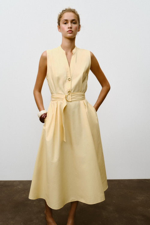 POPLIN MIDI DRESS WITH BELT